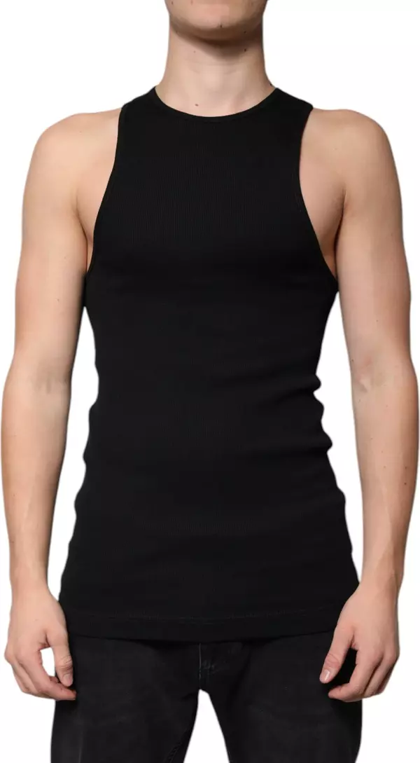 Black Cotton Sleeveless Round Neck Tank T-shirt