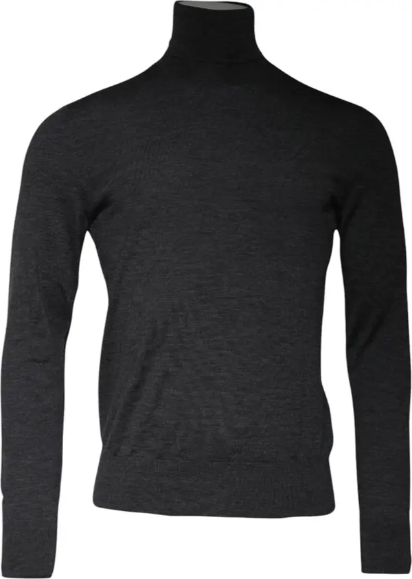 Gray Wool Knit Turtleneck Pullover Sweater
