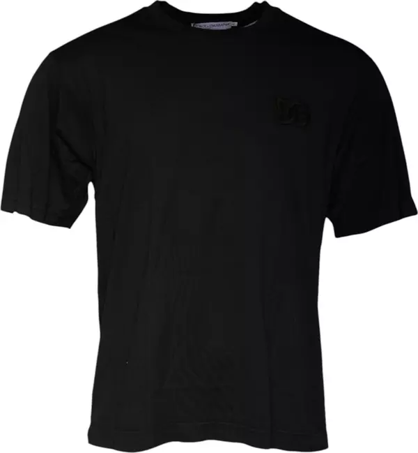 Black Cotton Crew Neck Short Sleeves T-shirt