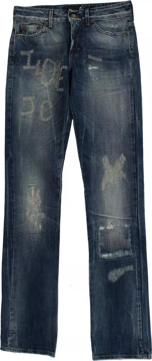 Blue Wash Torn Cotton Straight Fit Jeans