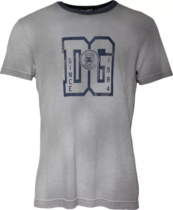 Gray Logo Print Cotton Crew Neck T-shirt