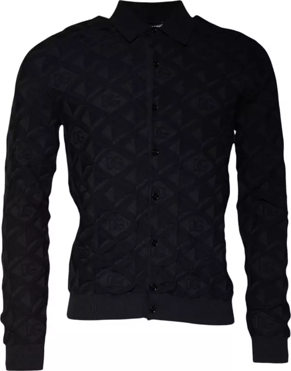 Black Silk Crew Neck Men Cardigan Sweater