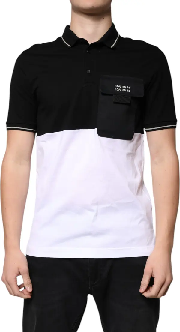 Black White Cotton Short Sleeves Polo T-shirt