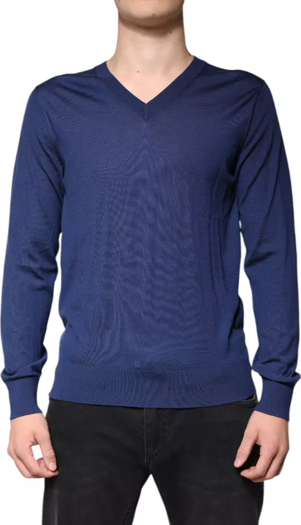 Navy Blue Cashmere V-neck Pullover Sweater