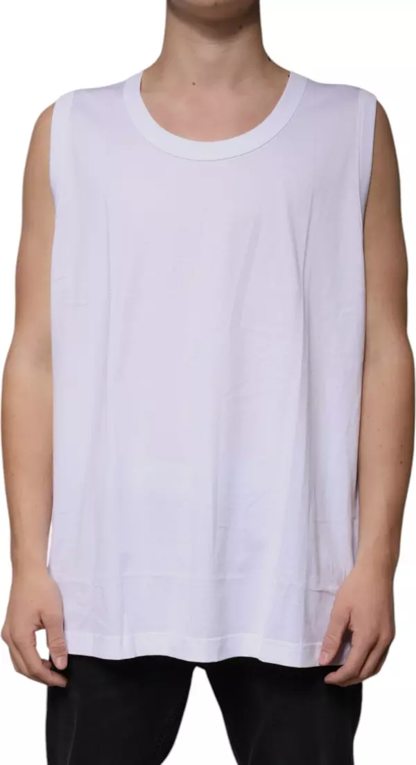 White Cotton Sleeveless Round Neck Tank T-shirt