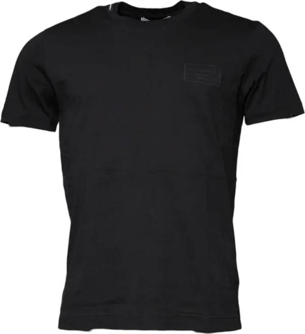 Black Cotton Crew Neck Short Sleeves T-shirt