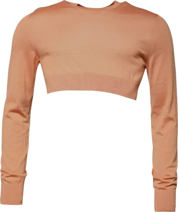 Beige Wool Crewneck Pullover Cropped Sweater