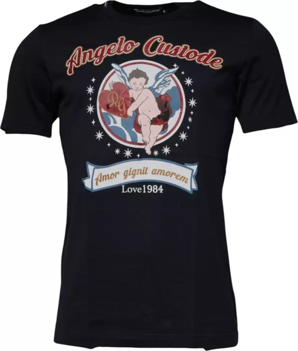 Blue Cotton Angel Print Short Sleeves T-shirt