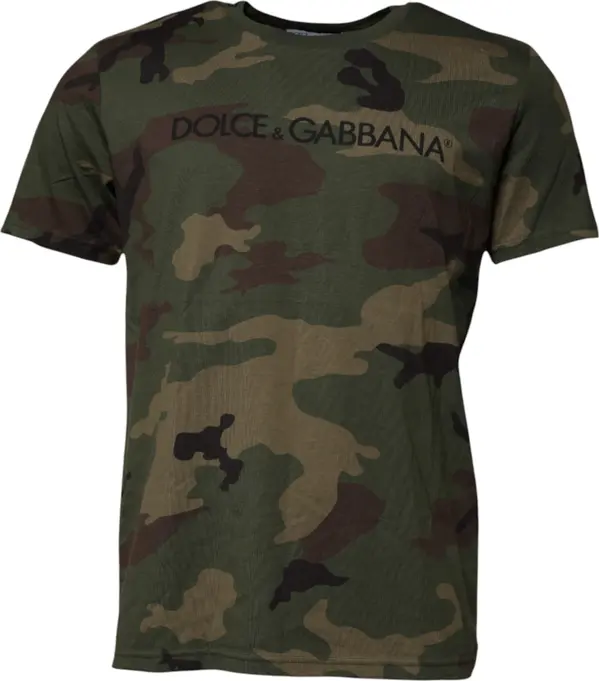 Multicolor Camouflage Cotton Crew Neck T-shirt