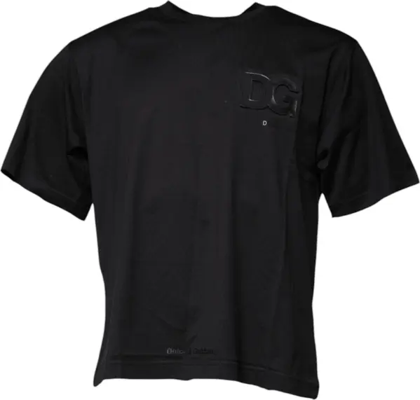 Black DG Logo Print Cotton Crew Neck T-shirt