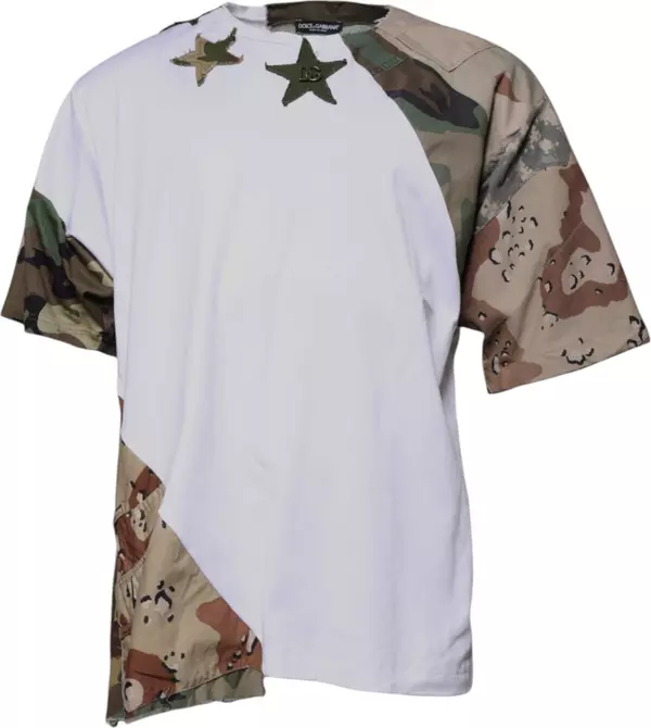 White Camouflage Cotton Crew Neck T-shirt