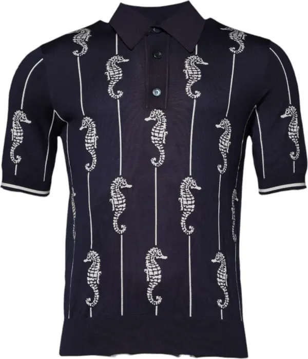 Dark Blue Sea Horse Collared Polo T-shirt