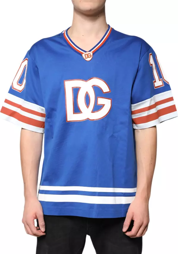 Blue Logo V-neck Short Sleeve T-shirt