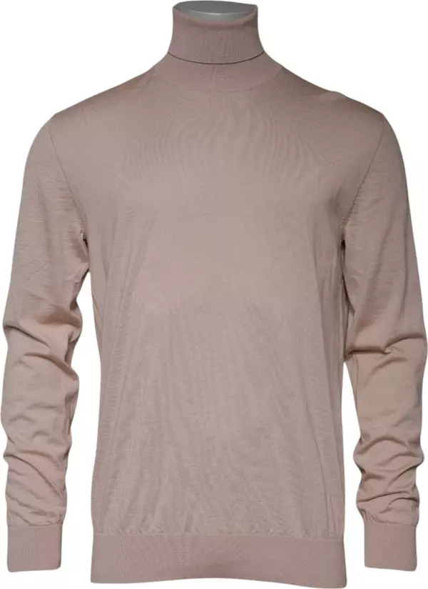 Beige Cashmere Turtleneck Pullover Sweater
