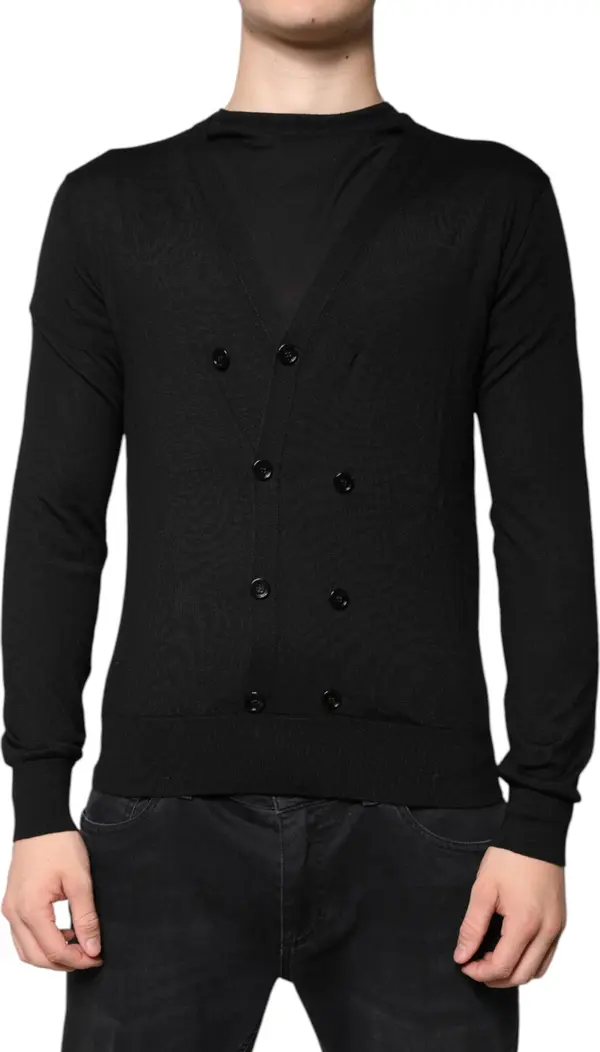 Black Cashmere Button Down Cardigan Sweater