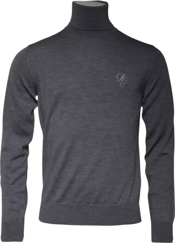 Gray Wool Logo Turtleneck Pullover Sweater