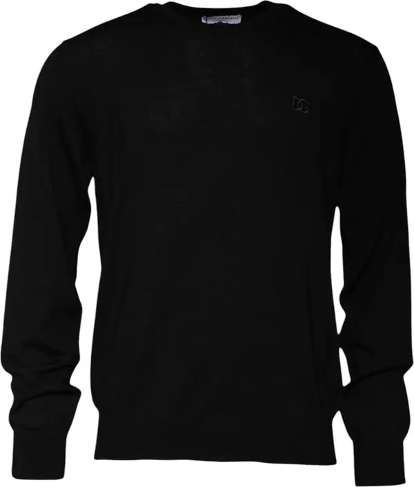 Black Logo Wool Crew Neck Pullover Sweater