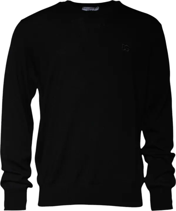 Black Logo Wool Crew Neck Pullover Sweater