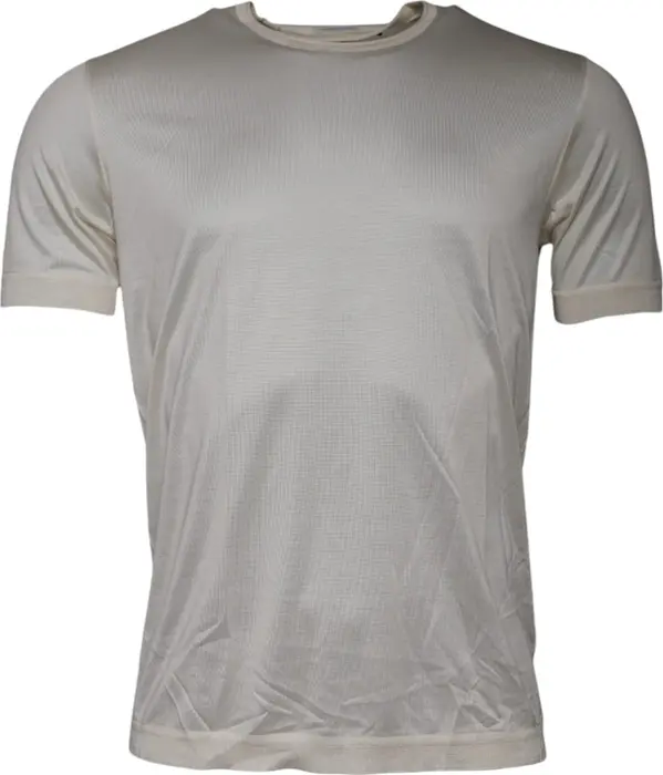 Off White Silk Crew Neck Short Sleeve T-shirt