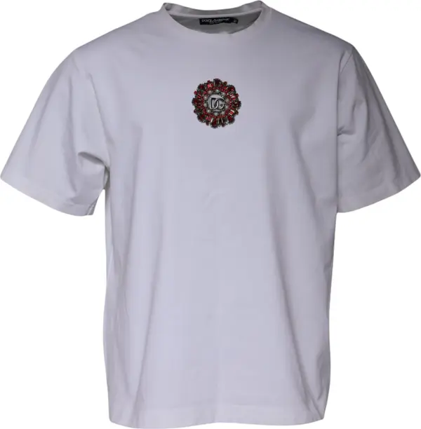 White Logo Embellished Crew Neck T-shirt