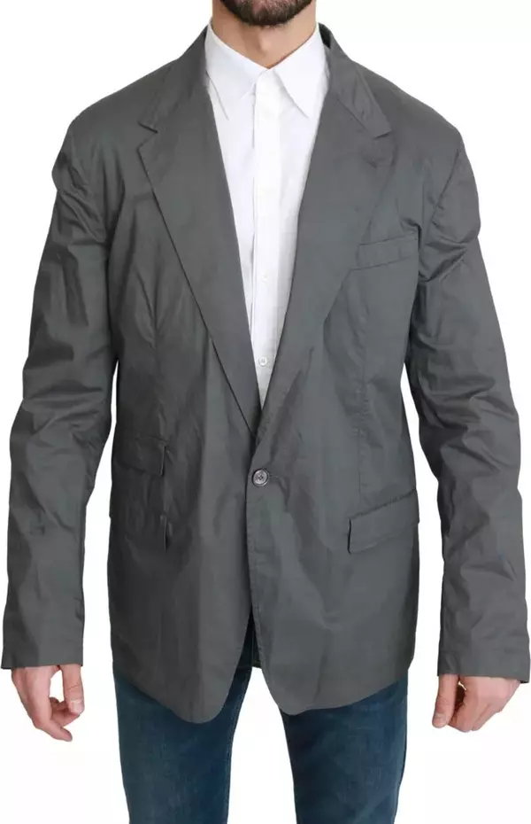 Gray Cotton Single Breasted Formal Blazer