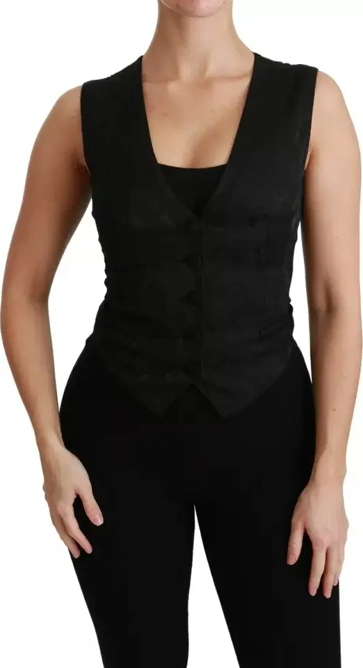 Black Lace Waistcoat Slim Vest Silk Top