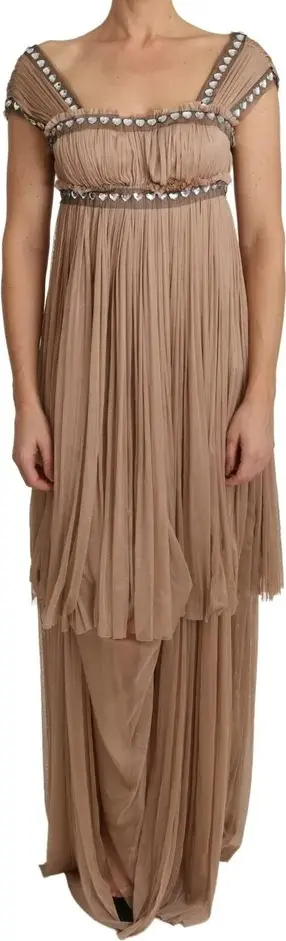 Brown Silk Sleeveless Shift Maxi Dress