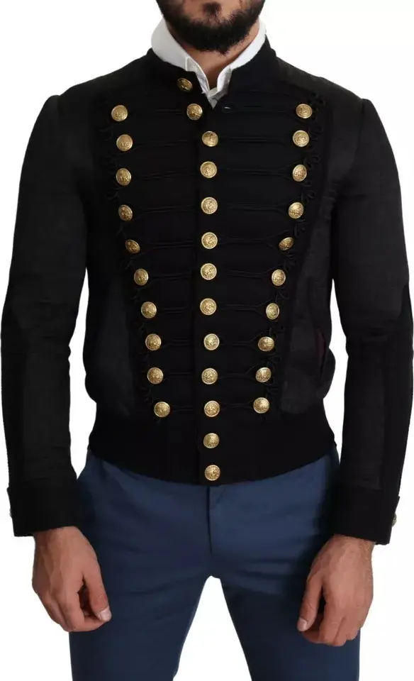 Black Button Embellished Military Jacket