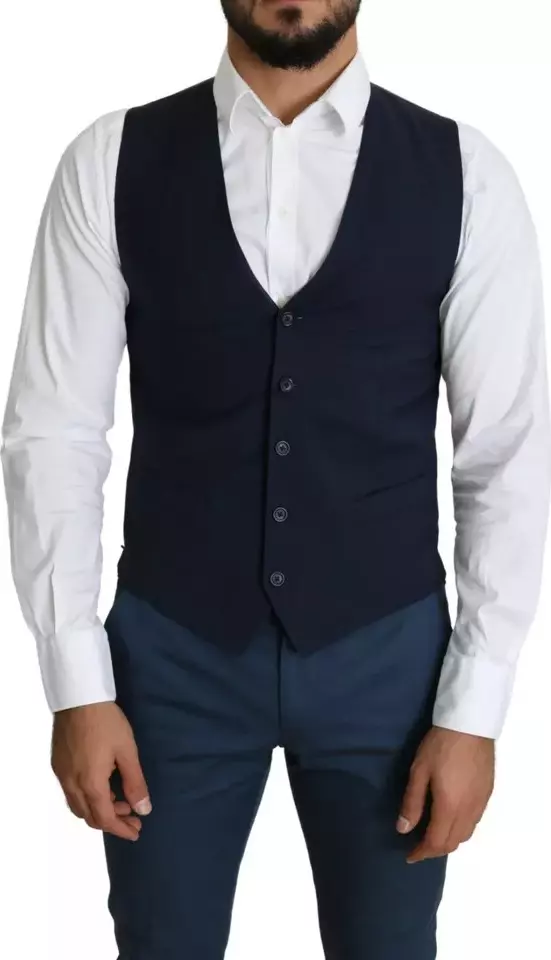Navy Blue Men Formal Dress Waistcoat Vest