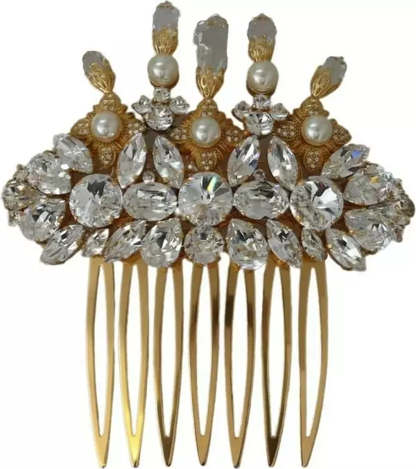 Gold Brass Clear Crystal Hair Stick Accessory Comb
