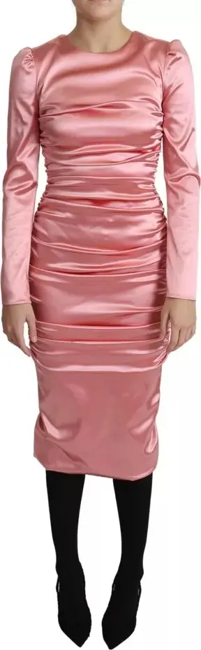 Pink Long Sleeves Bodycon Sheath Midi Dress