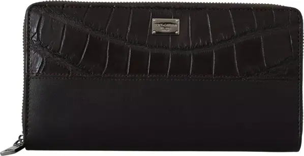 Brown Exotic Leather Zip Around Continental Clutch Wallet