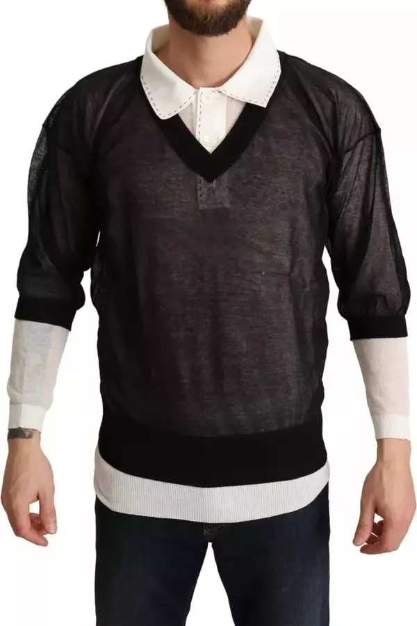 Black White Shirt One Piece Pullover Sweater