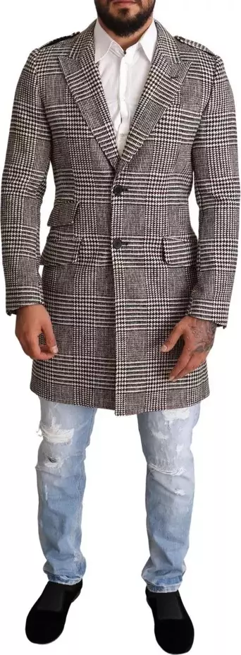 Gray Check Plaid Long Trench Coat Jacket
