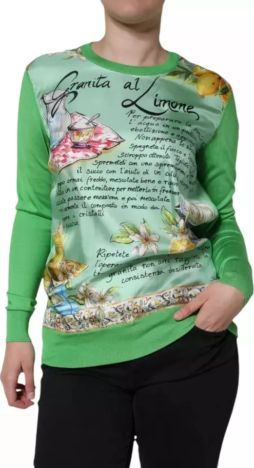 Green Silk Granita Al Limone Long Sleeves Sweater