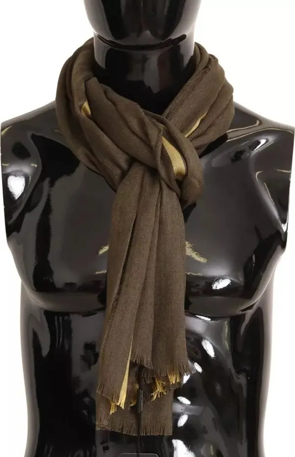 Green Striped Cashmere Wrap Fringes Scarf