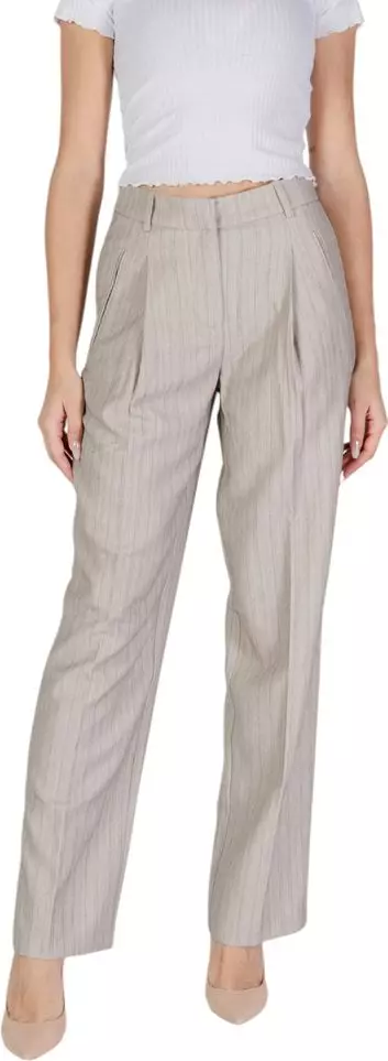 Gray Polyester Casual Pants