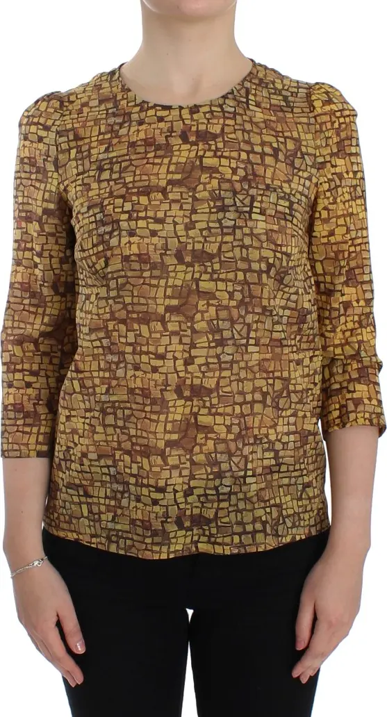 Multicolor Mosaic Print Silk Blouse T-shirt