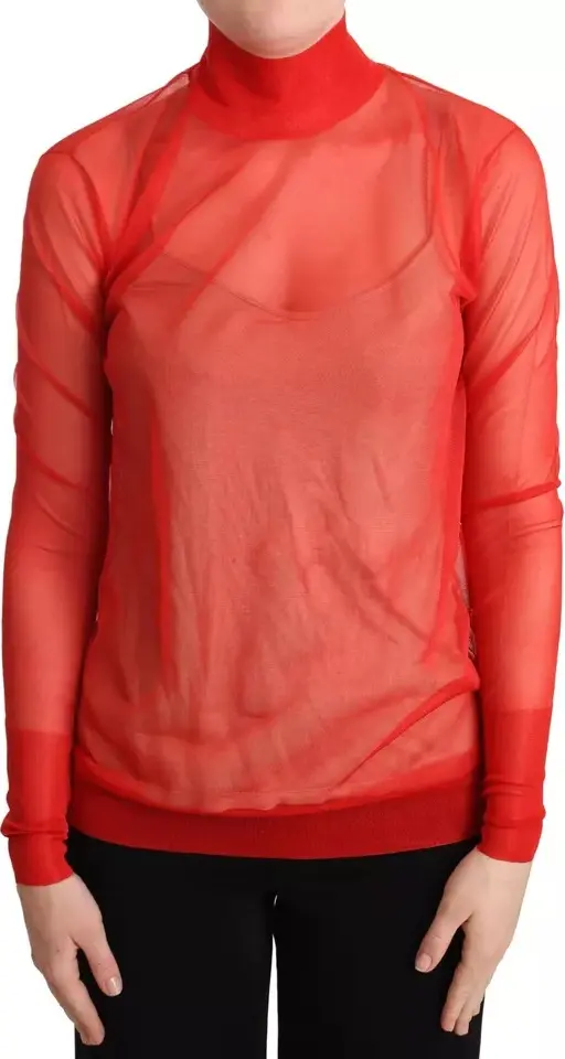 Orange Semi Transparent Blouse Sweater