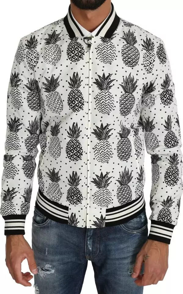 White Black Pineapple Bomber Coat Jacket