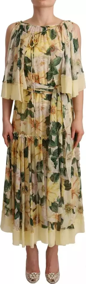 Multicolor Silk Floral Print Long Maxi Dress