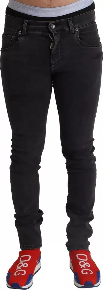 Gray Running Denim Stretch Logo Skinny Jeans
