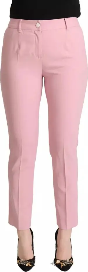Pink Wool Mid Waist Tapered Pants