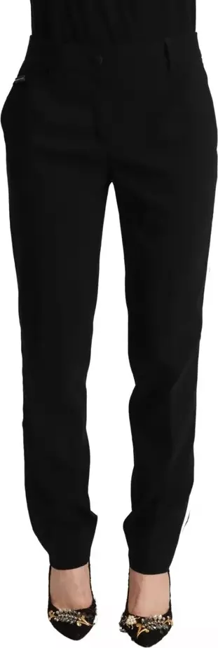 Black White Stripes Wool Tapered Pants
