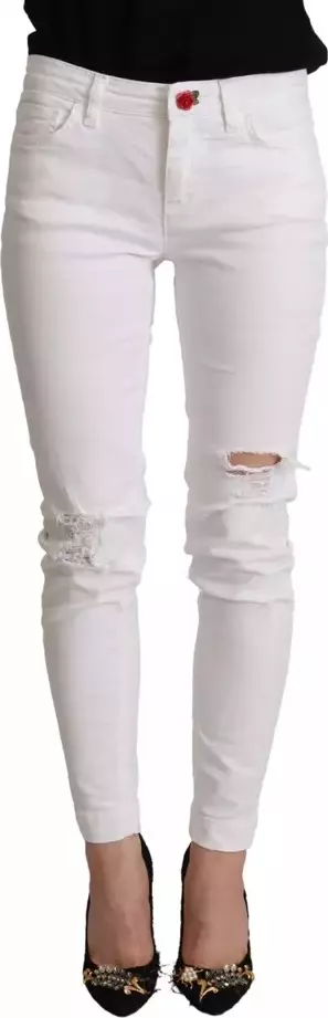 White Cotton Denim Pretty Slim Fit Jeans
