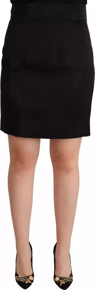 Black Silk High Waist Mini Pencil Cut Skirt