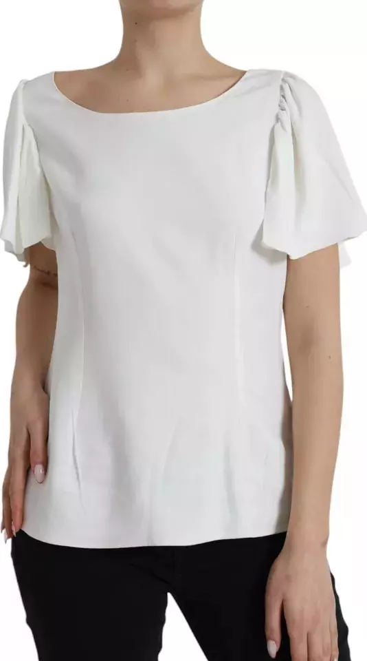White Viscose Round Neck Short Sleeves Top