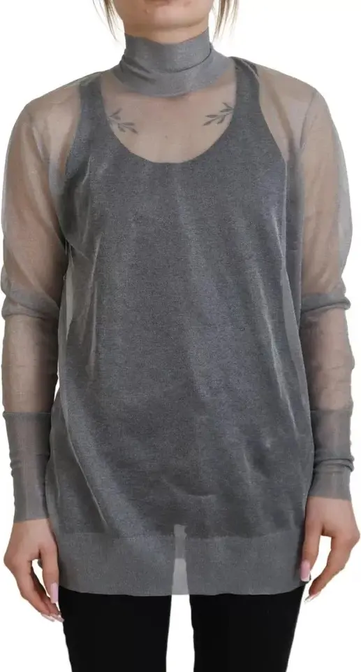 Gray See Through Turtleneck Pullover Sweater