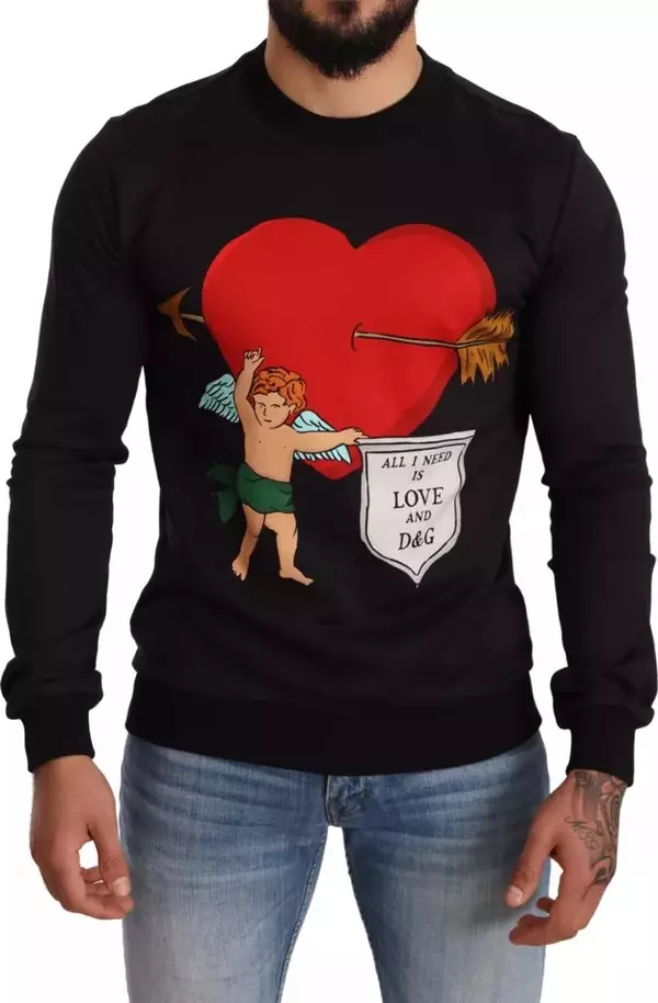 Black Cupid Print Hoodie Sweatshirt Sweater