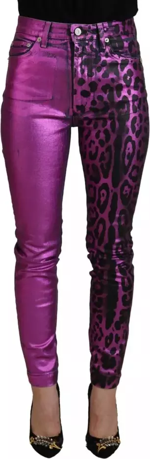 Purple Leopard Cotton Slim Fit Denim Jeans